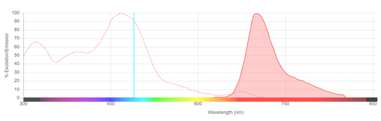 Fig. 1. Excitation and emission spectra for SBB700